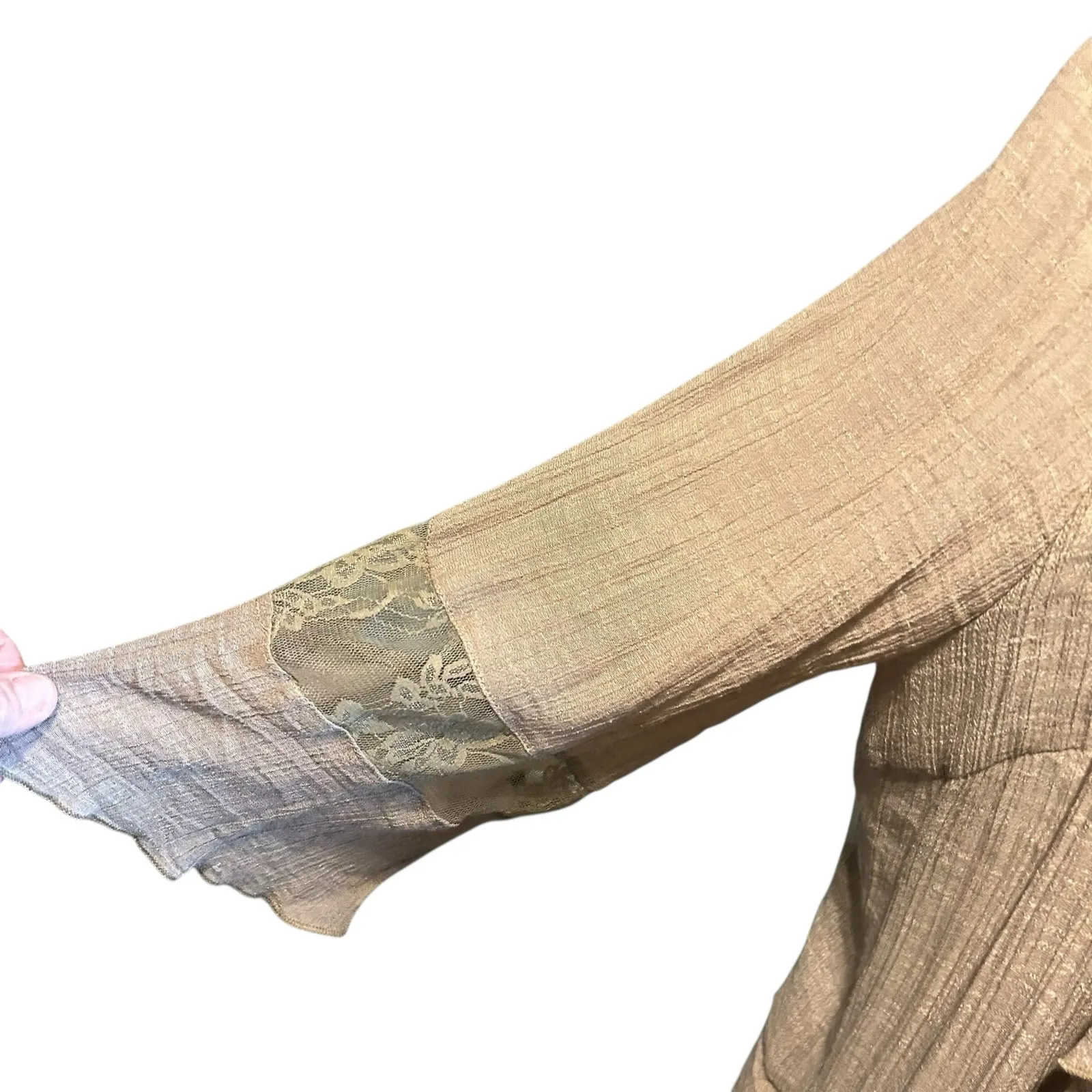 Shawl Open Lace Back Gauze SZ 1X J GEE Oversized Top Drapery Victorian Coquette Tan - Image 5