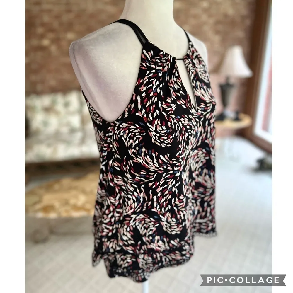 WHBM Top Halter Split Back Knit Black Print S Sleeveless Tiered Dressy Tank - Image 14