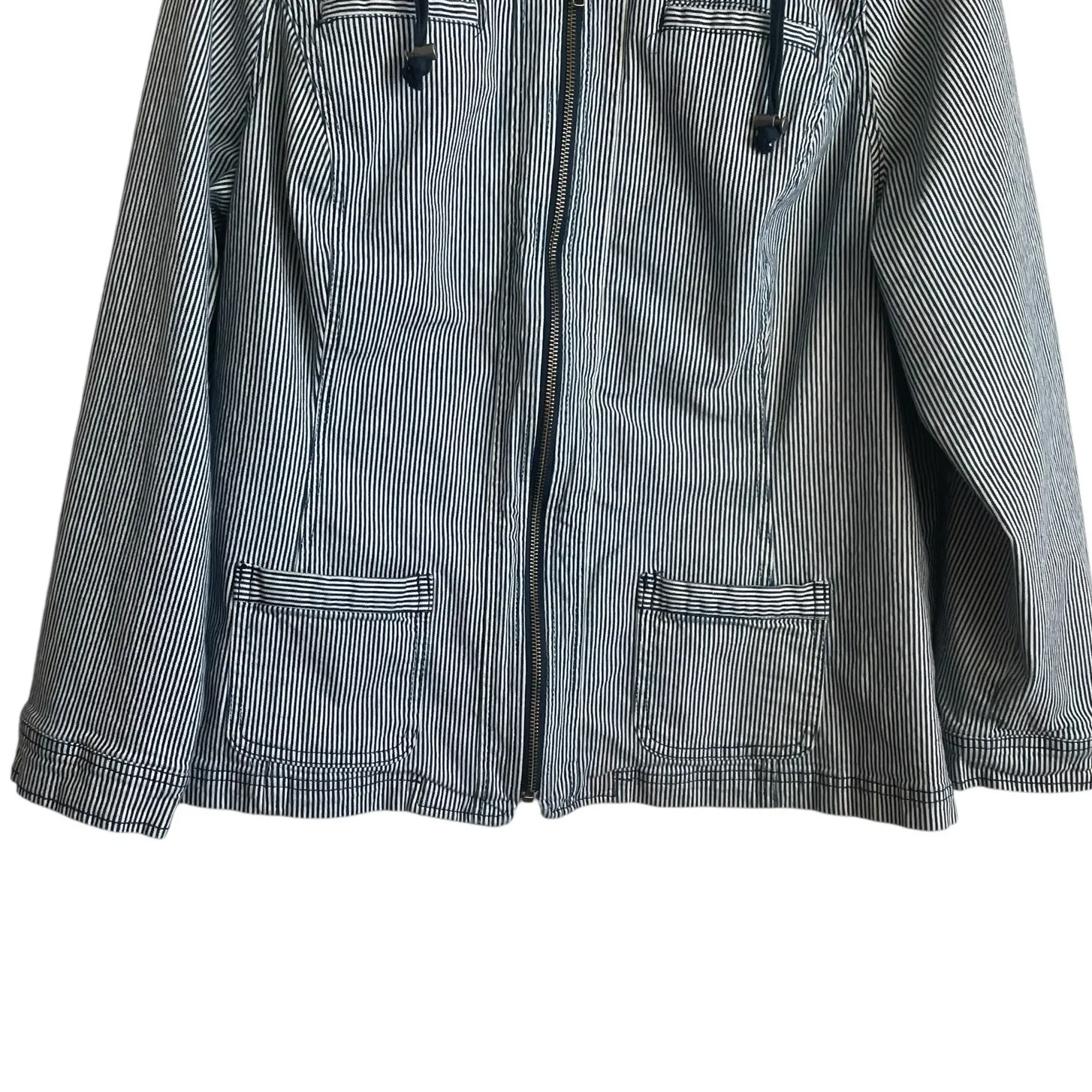 CJ Banks Women Jean Jacket 1X Navy Striped Denim Western Cowgirl Sustainable‎ Blue - Image 7