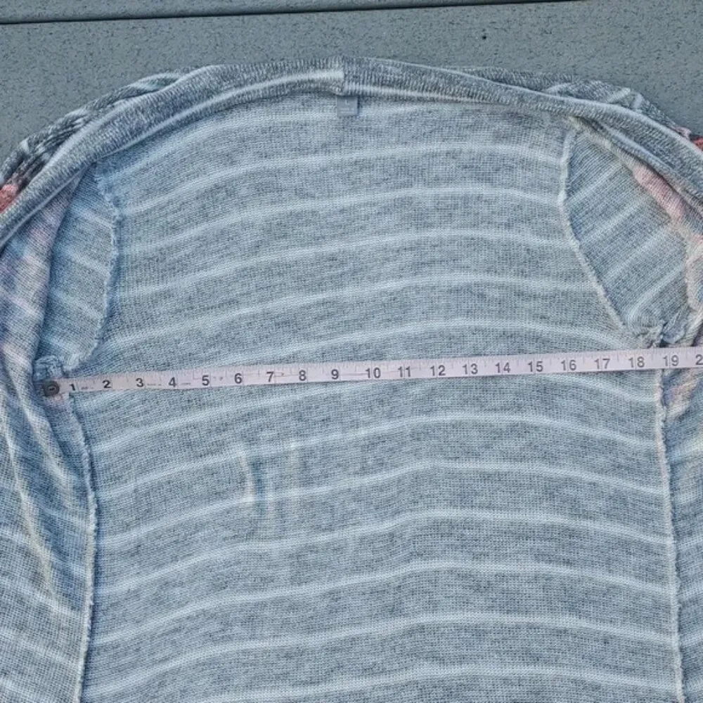 Vanity 3/4 Sleeve Striped Lightweight Open Front Cardigan | Shrug Cardigan Gray Size L - Image 11