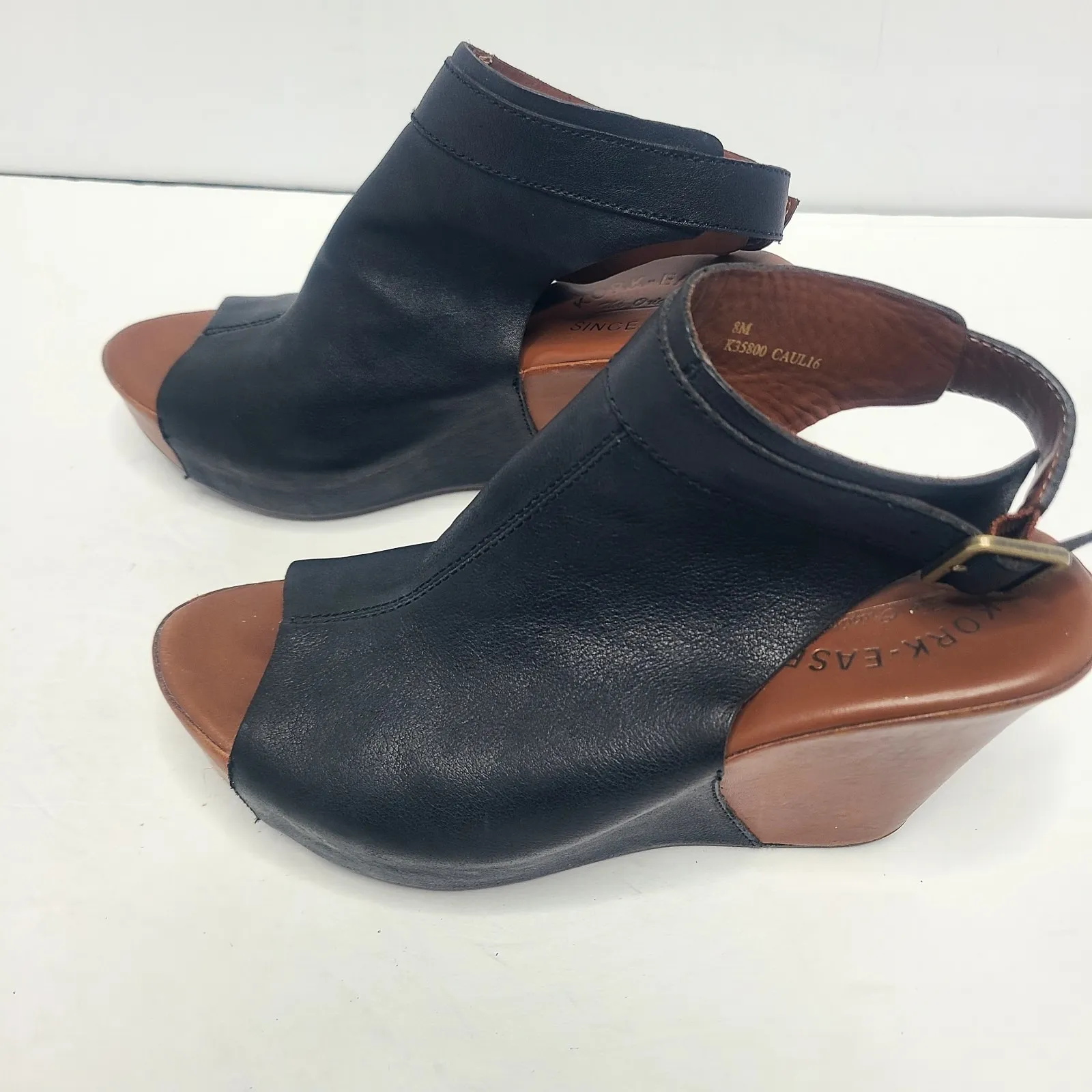 Kork Ease Berit 8 Wedge Slingback Platform Black Brown Sandal‎ Bootie Leather - Image 3