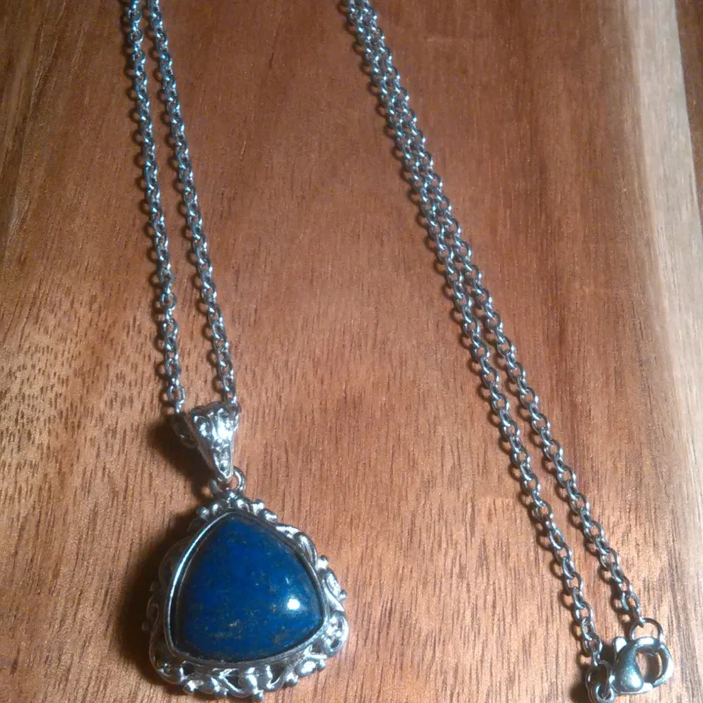 Lapis Lazuli Solitaire Copper Pendant Stainless Steel Necklace - Image 3