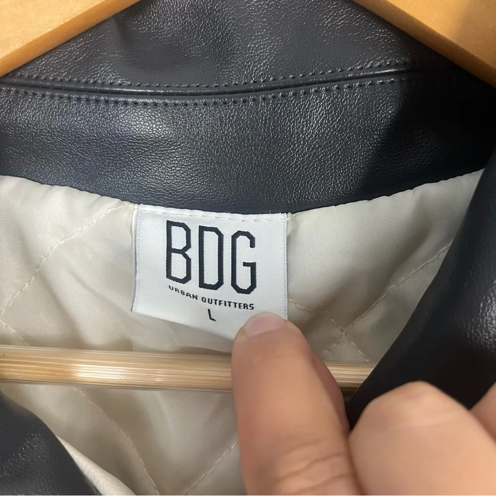 Bdg Faux leather White and yellow oversize bomber jacket size large - Image 2