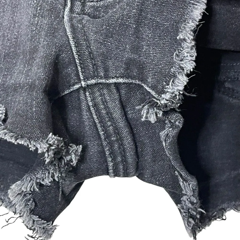 American Eagle Black Frayed Lace Midi AE Denim Jean Shorts Women’s Size 8 - Image 8
