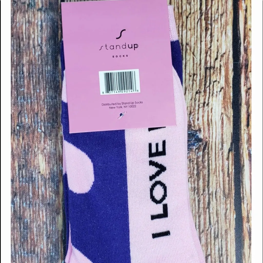 STAND UP SOCKS Purple with Pink Hearts - Image 5