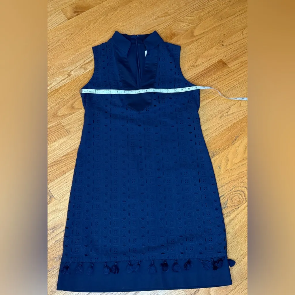 Eliza J V Neck Sleeveless Mandarin Collar Lace Shift Dress Navy Blue Size 4 - Image 9