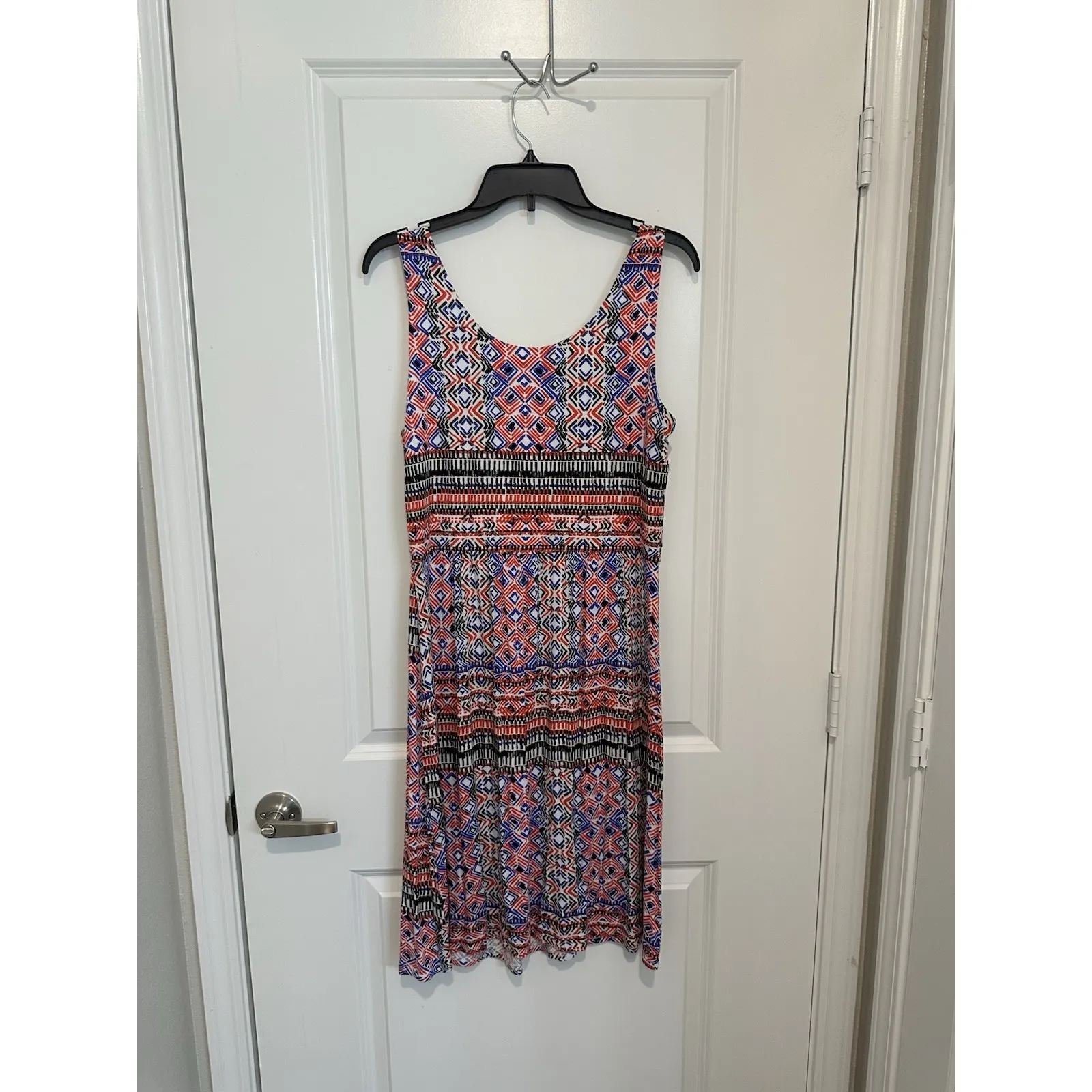 Spense Sleeveless Geometric Print Knit Dress L | Red Blue Black Summer Casual Size L - Image 2