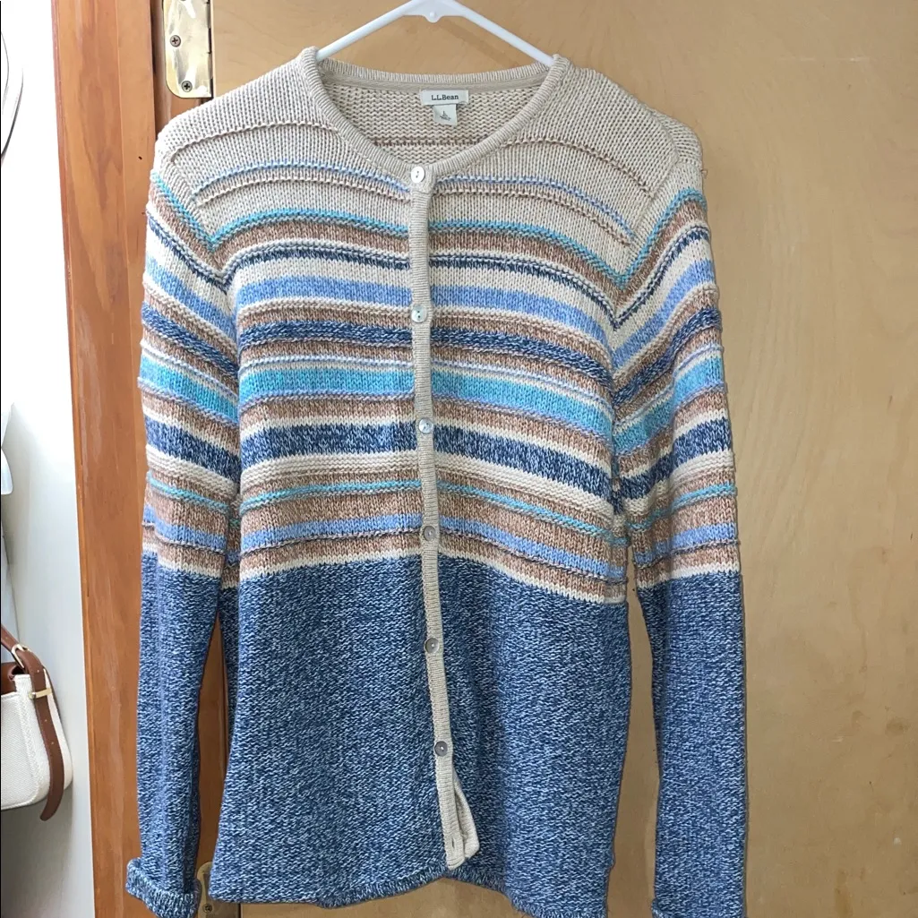 L.L. Bean Women's Multicolor Striped Cardigan Blue Size L - Image 2