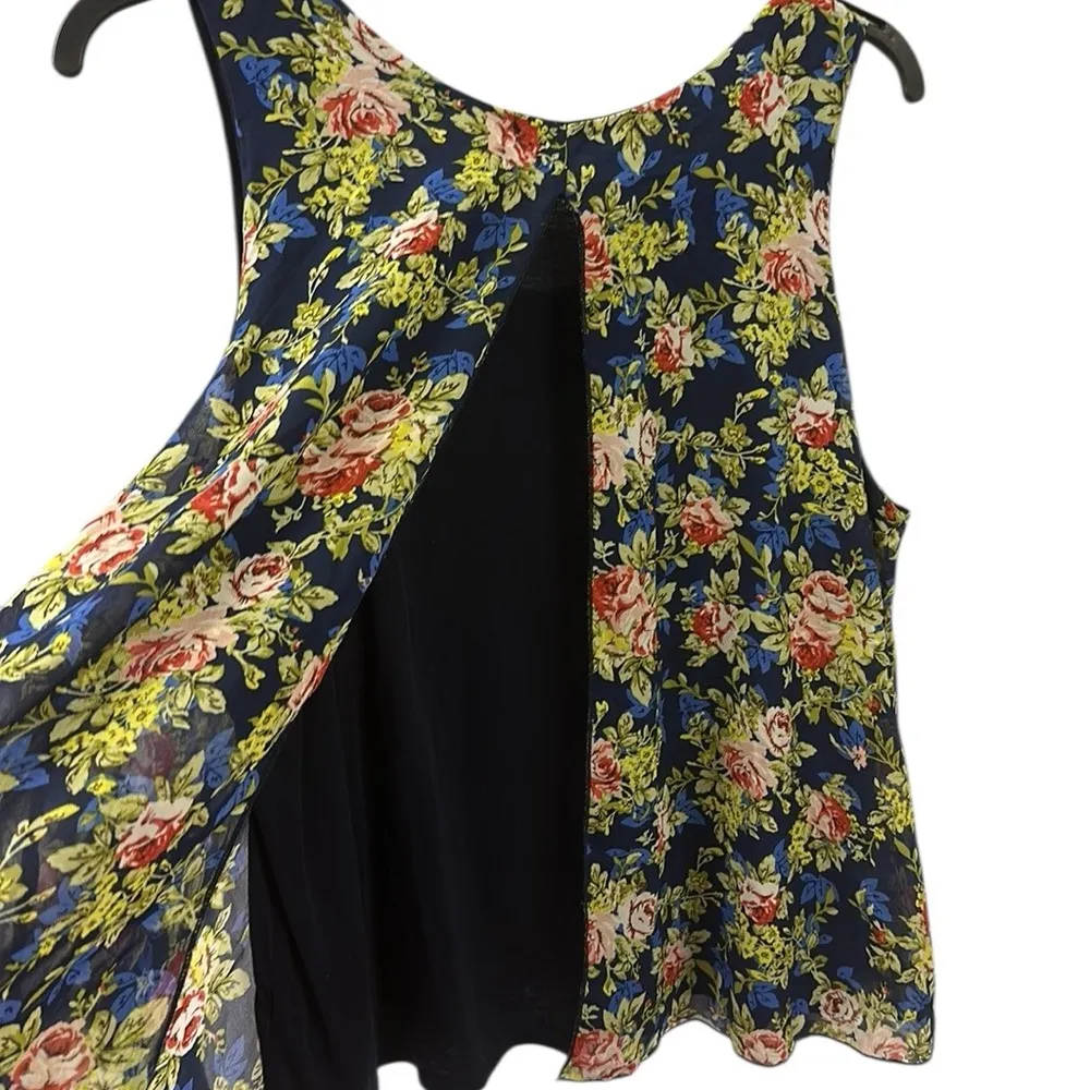 Lavish Blue Green Floral Layered Open Front Swing Top Sleeveless Blouse Size XL - Image 10