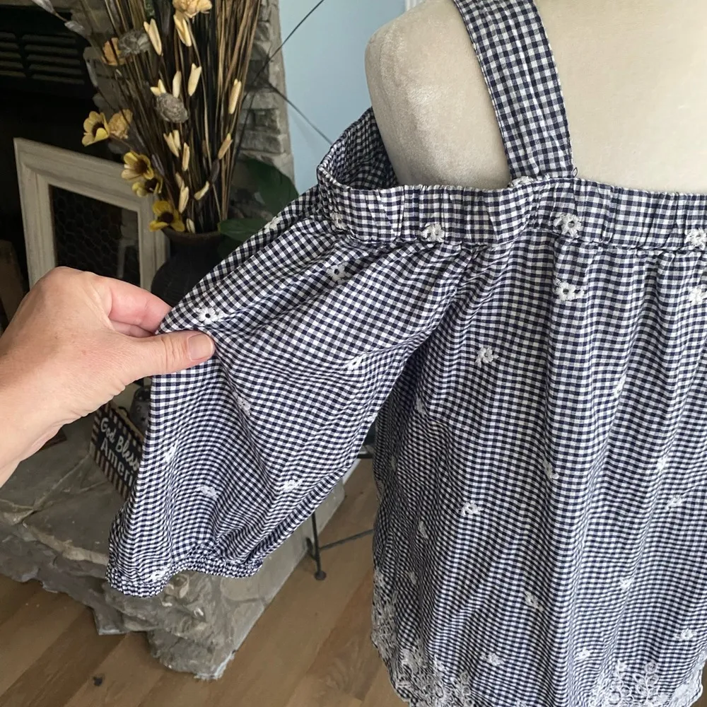 Westport Navy Gingham Off-Shoulder Blouse - Image 6