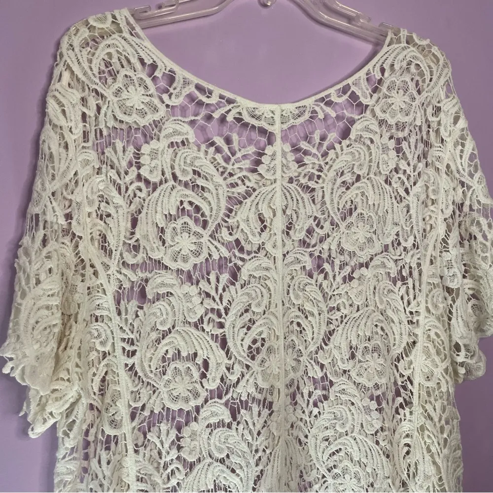 Cato White Lace Eyelet Cotton Boho Swim Cover Short Sleeve Blouse Size 22/24W - Image 6