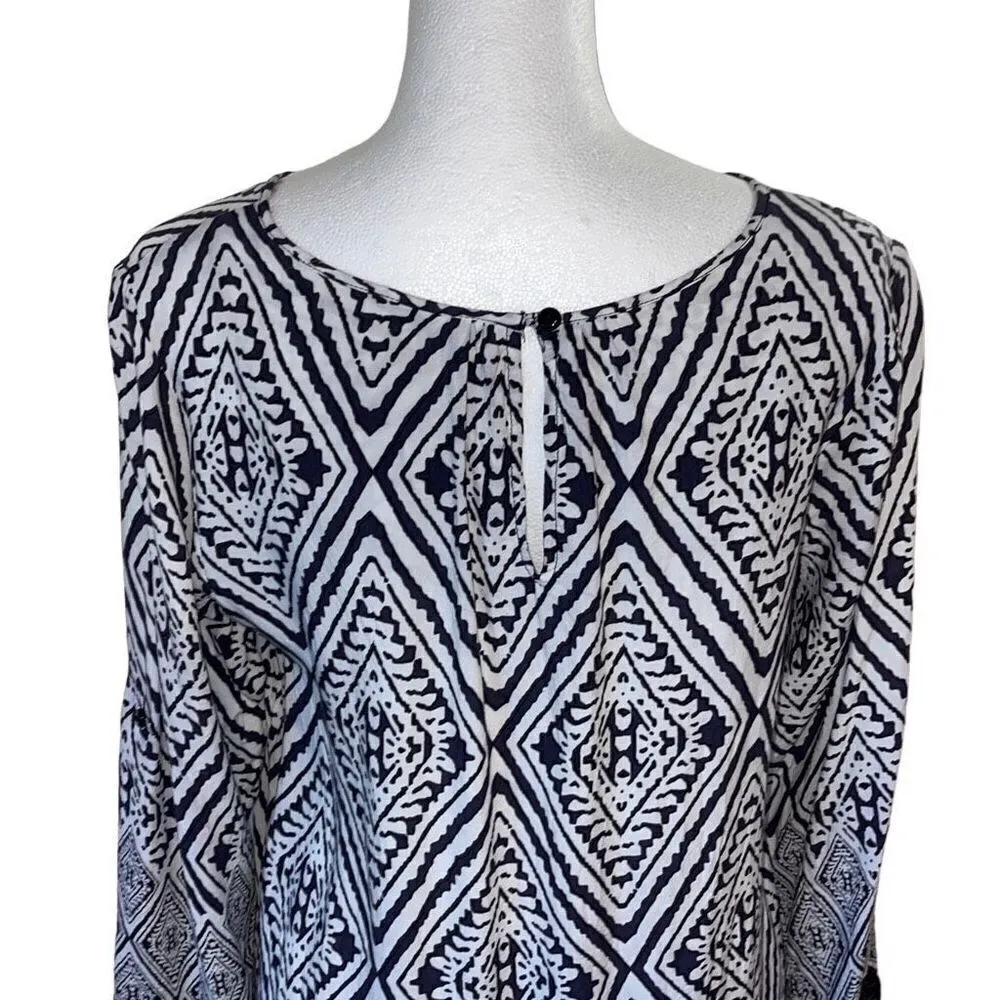 Fun2fun Women's 3/4 Sleeve Top Blouse Bohemian Geometric Tunic Black Size Medium - Image 3