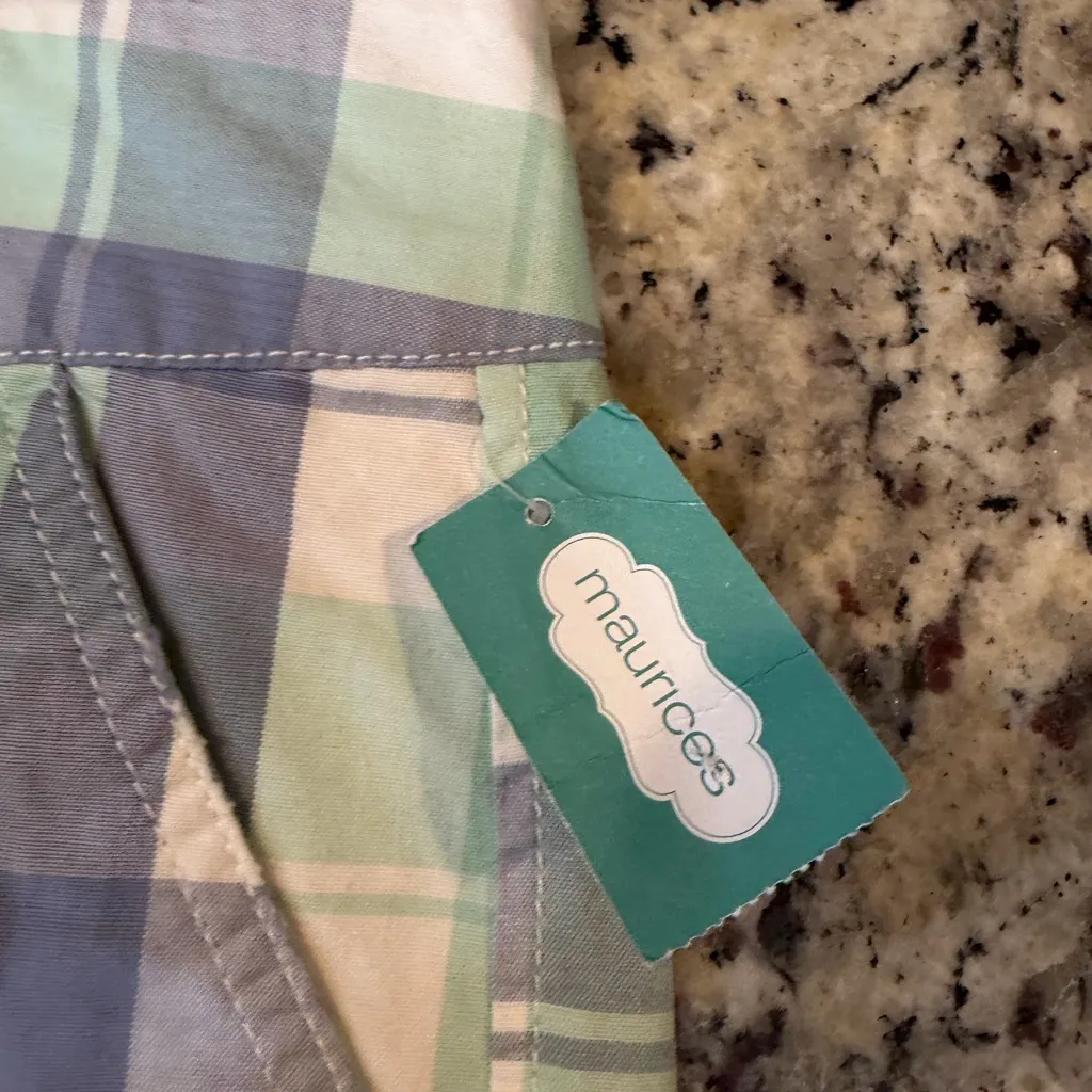 Maurices Plaid Checkered Shorts in Light Blue and Mint - Image 2