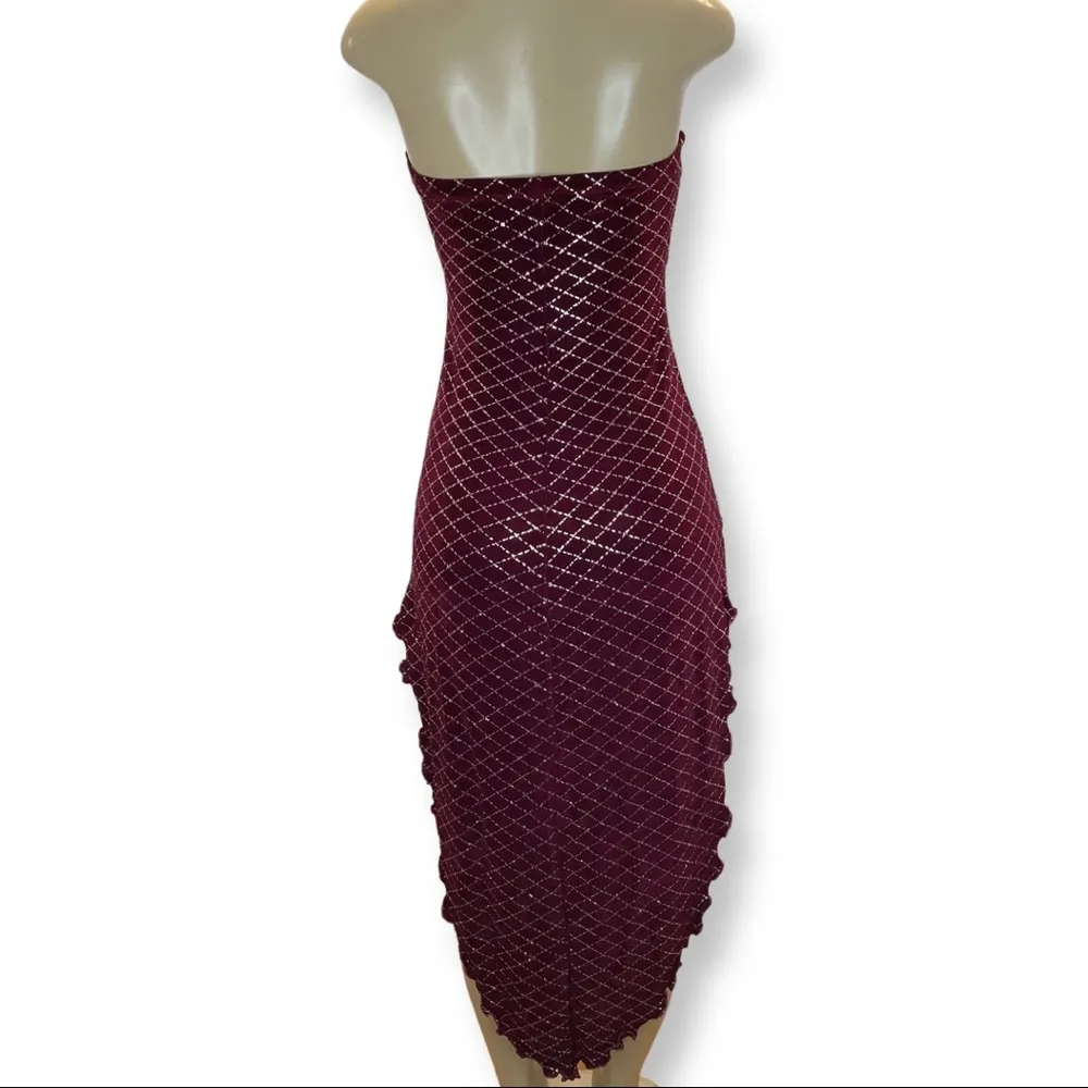 Zuliana Size S/M Strapless Sparkling Lettuce Trim Dress. Made in USA. New - Image 3