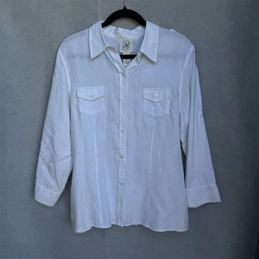 CHAUS Organic Linen Women's White Button - Image 2