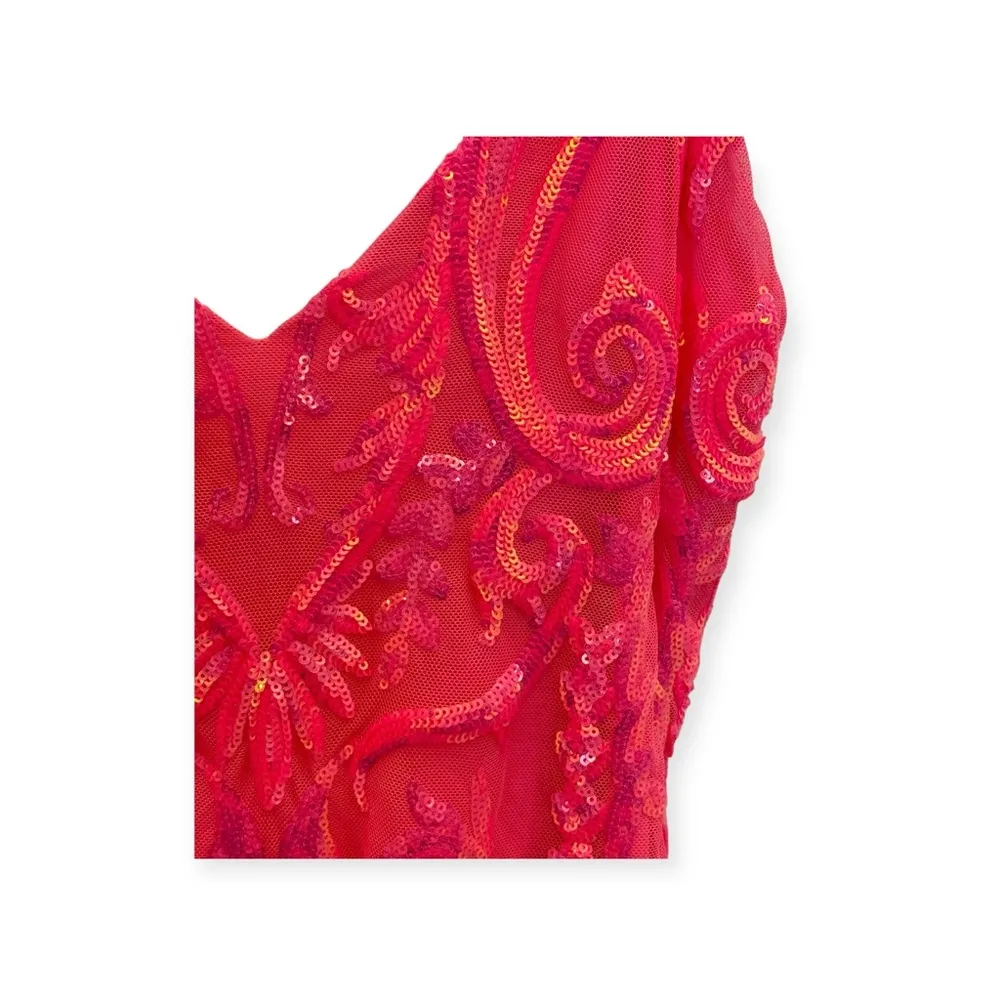 Windsor 𒀭 Plunging V Neck Sequin Mesh X Back Bodycon Mini Dress 𒀭Hot Pink 𒀭Large - Image 5