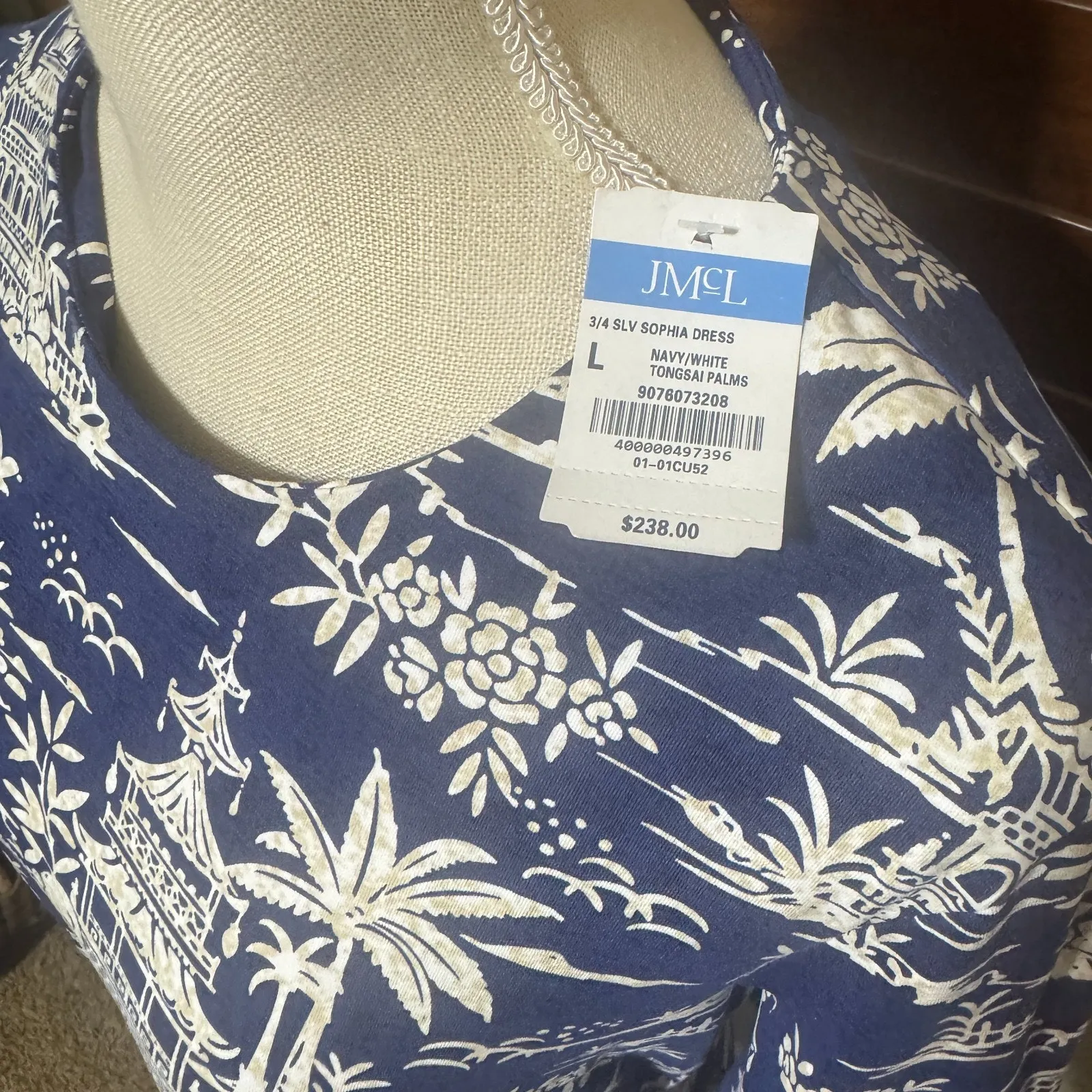 NWT J McLaughlin Sophia Shift Dress Tongsai Palms Blue Catalina Cloth sz L - Image 4
