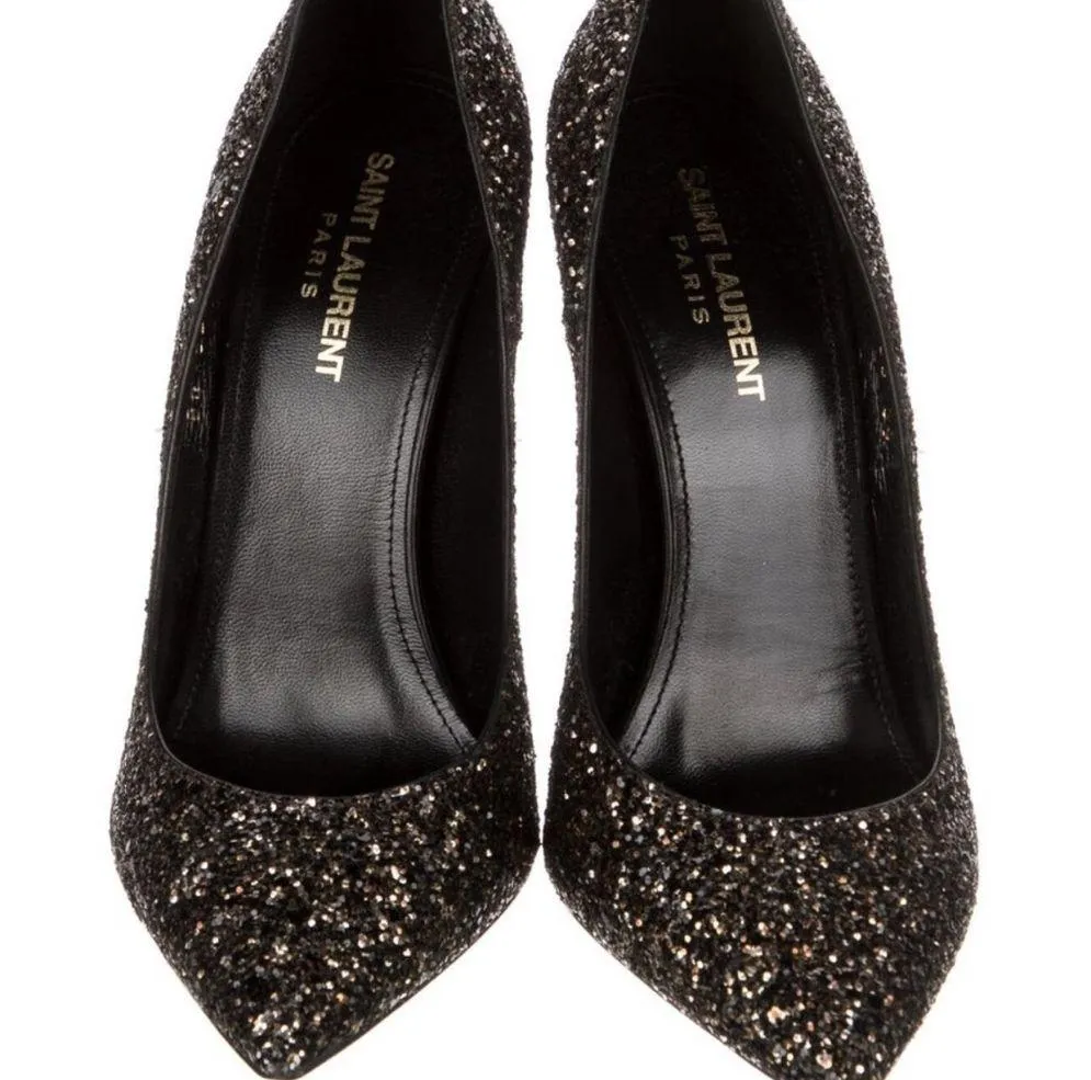 Saint Laurent Era 110 Glitter Pumps Black 9/39 NEW - Image 2