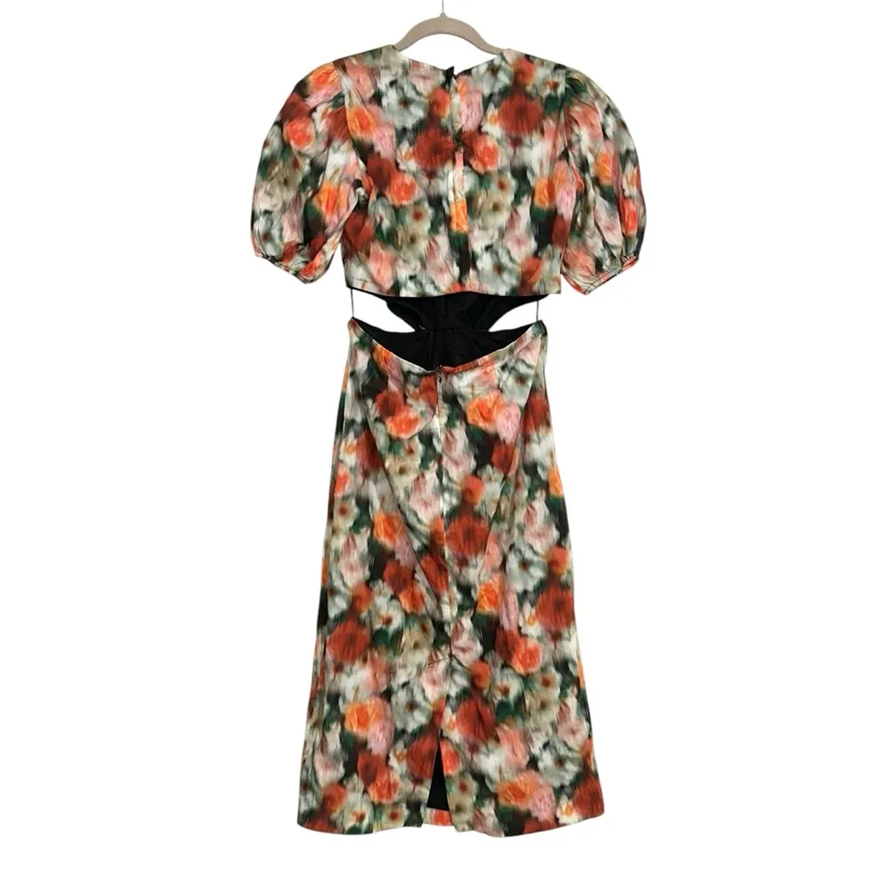 J. Crew Liberty Fabric Cut Out Puff Sleeve Blurry Floral Sheath Midi Dress 6 - Image 4