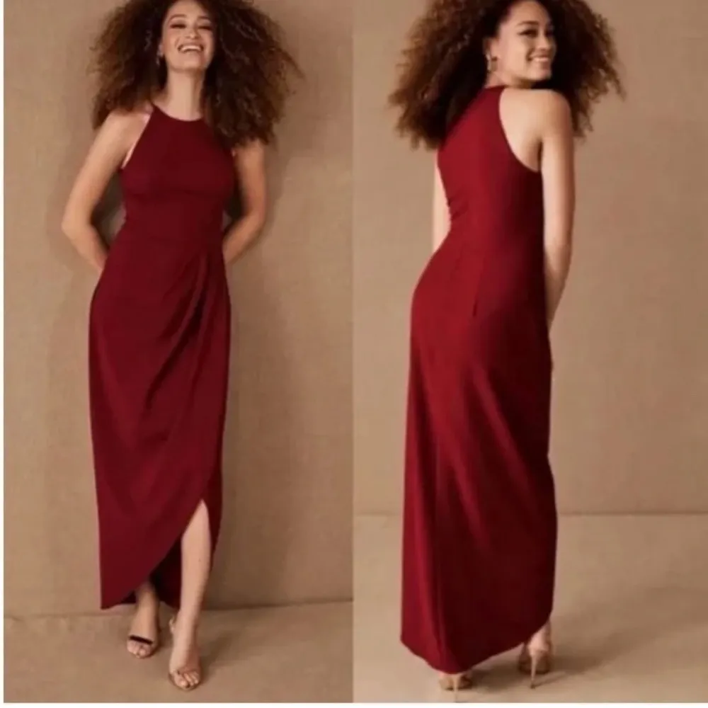 BHLDN Marceau High-Low Crepe Tulip Dress in Bordeaux Red Burgandy Size 12 - Image 2