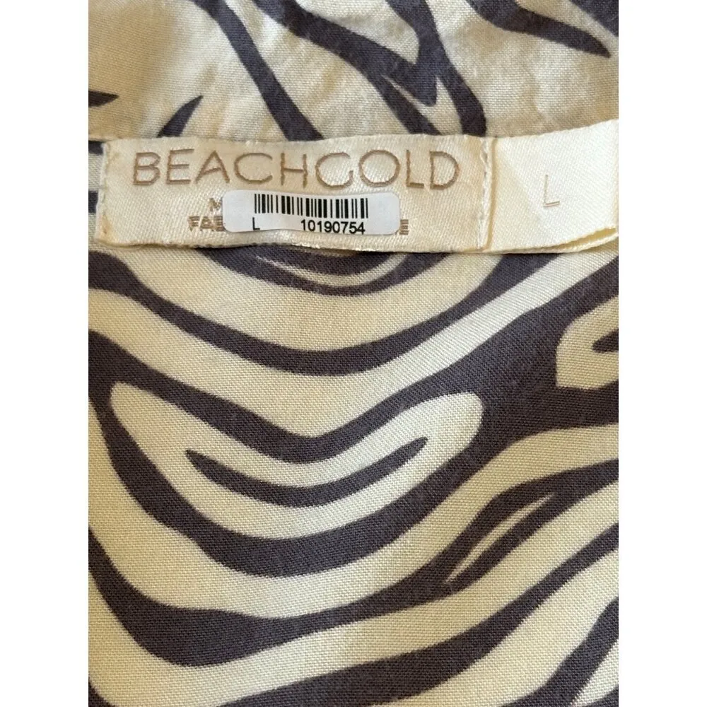 BeachGold Tina Shirt in Swirl Animal Large Womens Button Down Blouse Top Black - Image 8