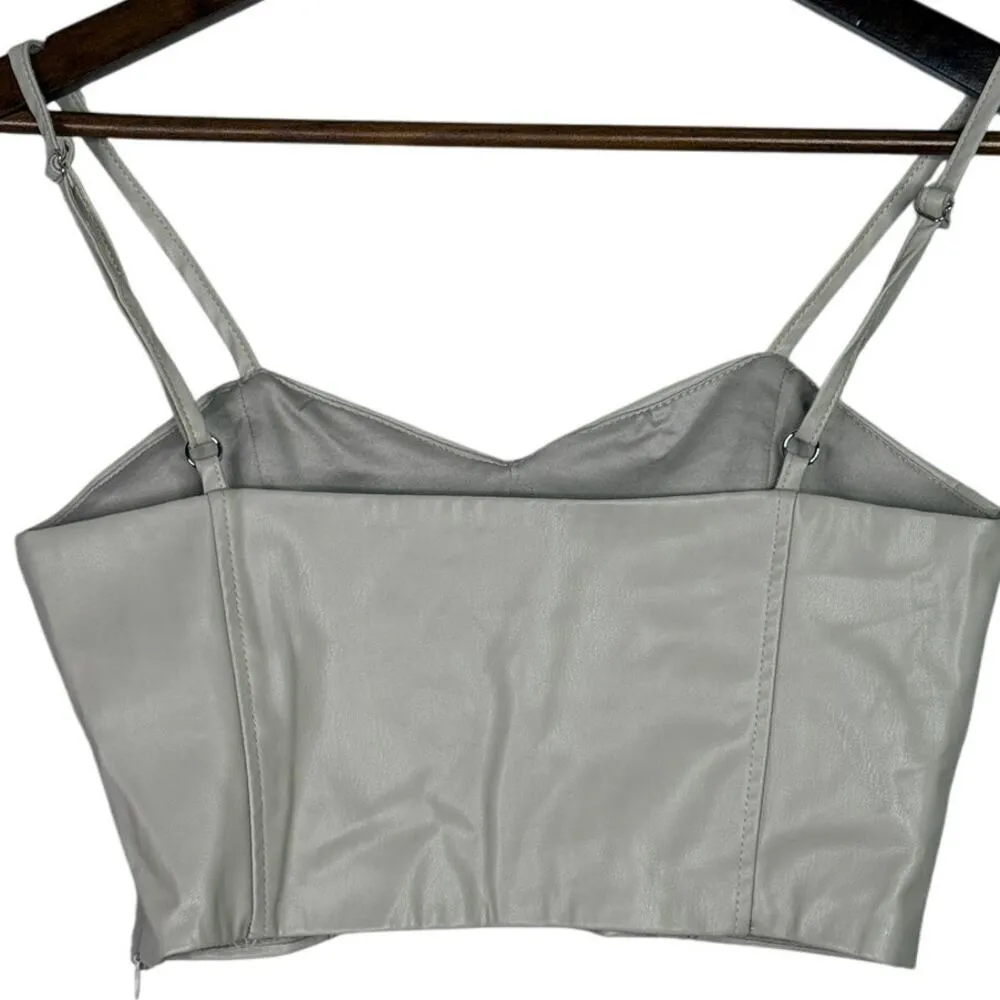 Zara Faux Leather Corset Style Adjustable Straps Crop Top Bustier M Stone Beige - Image 12