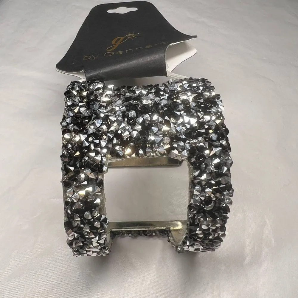 G by Gennaro Chunky Crystal Cuff Bracelet Silver - Image 2