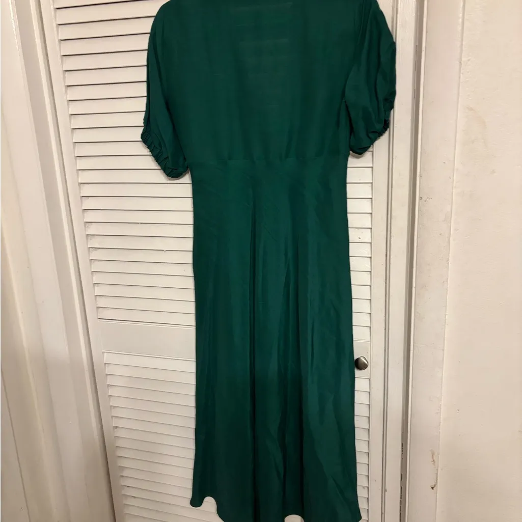 ZARA  DUCK GREEN MIDI DRESS WITH FRONT TIE Size Small - Image 7