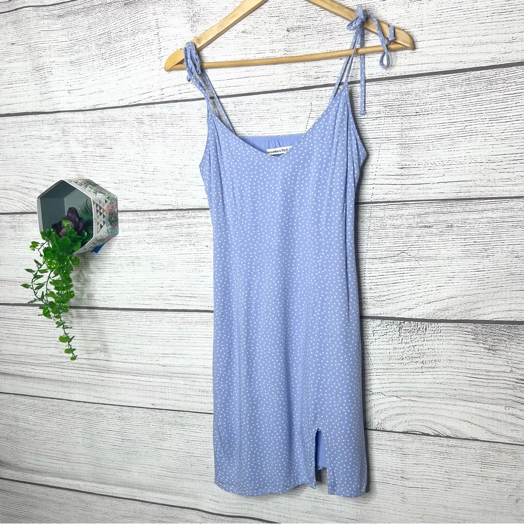 Abercrombie & Fitch Periwinkle Blue Polka Dot Tie Strap Mini Sun Dress Size XS - Image 3