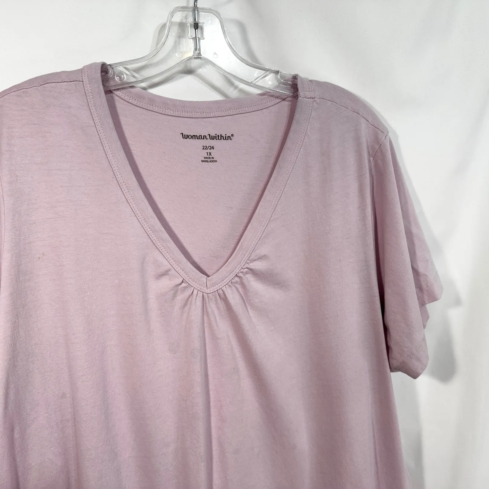 Woman Within Plus Size 22W 24W Top‎ 1X V Neck Tunic Light Pink Short Sleeve 1575 - Image 5