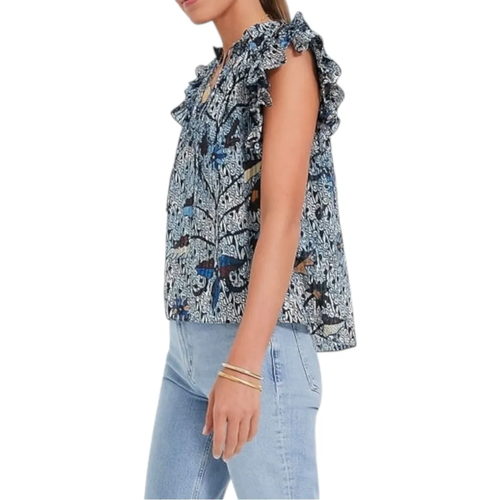 Ulla Johnson Fleur Ruffled Flutter Sleeve Top in Blue Morning Glory Size 10 $350 - Image 4