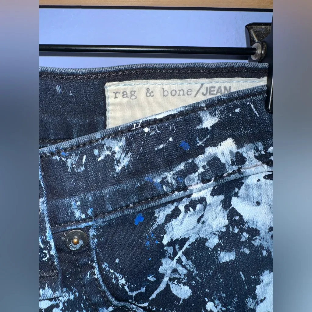 Rag &‎ Bone Paint Splattered Denim Low Rise Leggings Jeggings Midnight Size 24 - Image 2