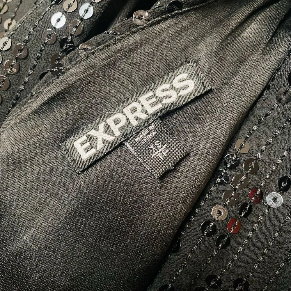 Black Sequins Cocktail Evening Party Club Minimalist Simple Chic Dress Sz XS TP - Image 5