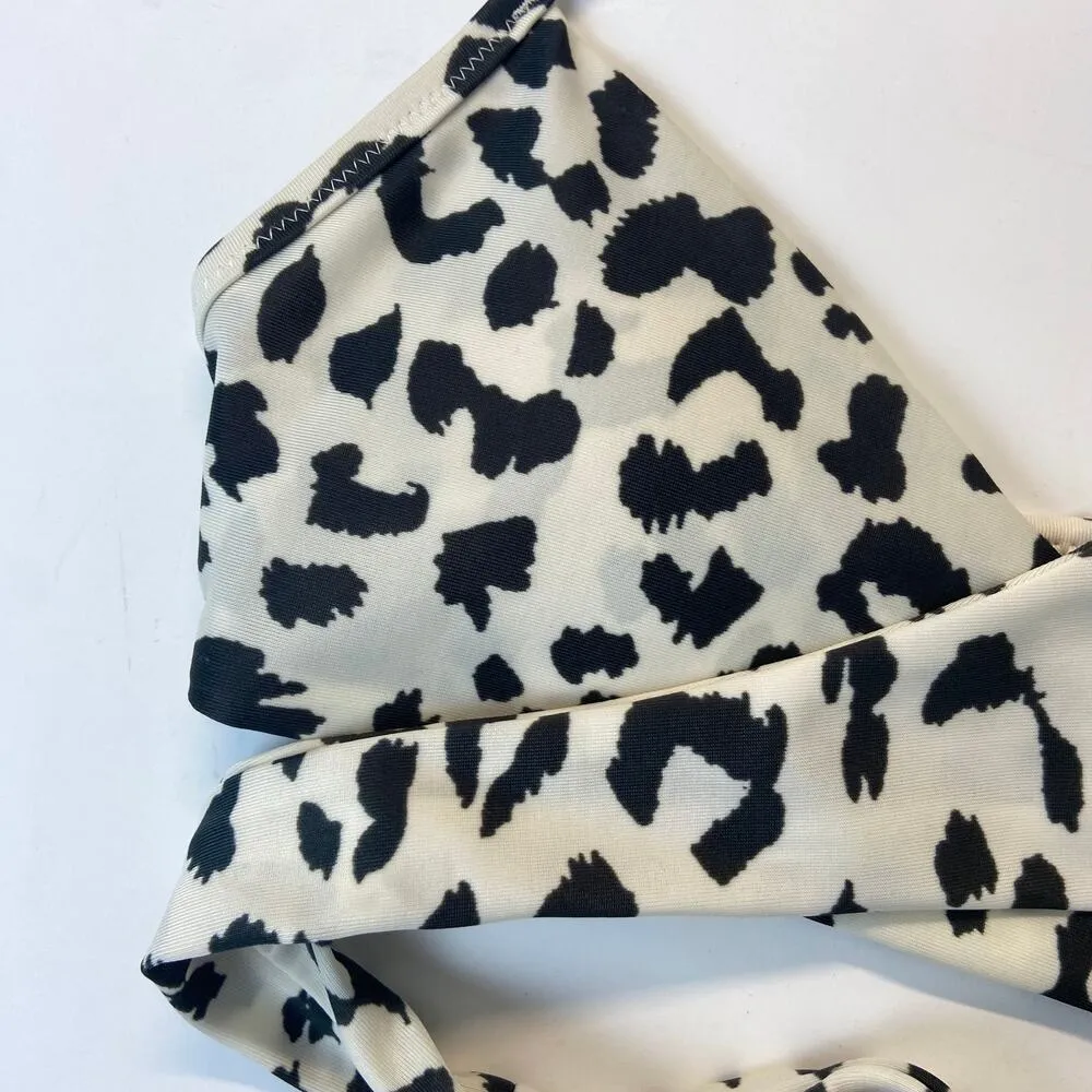 Aerie Leopard Crossover Bikini Top Scoop Black White Print Swim Wrap Tie Size XS - Image 2