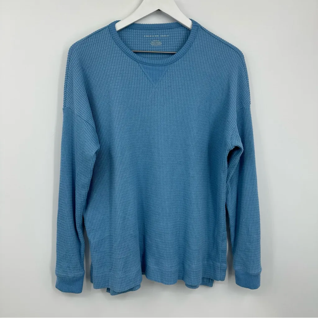 American Eagle Outfitters Blue Boho Thermal Long Sleeve Shirt Size Medium Fall - Image 2