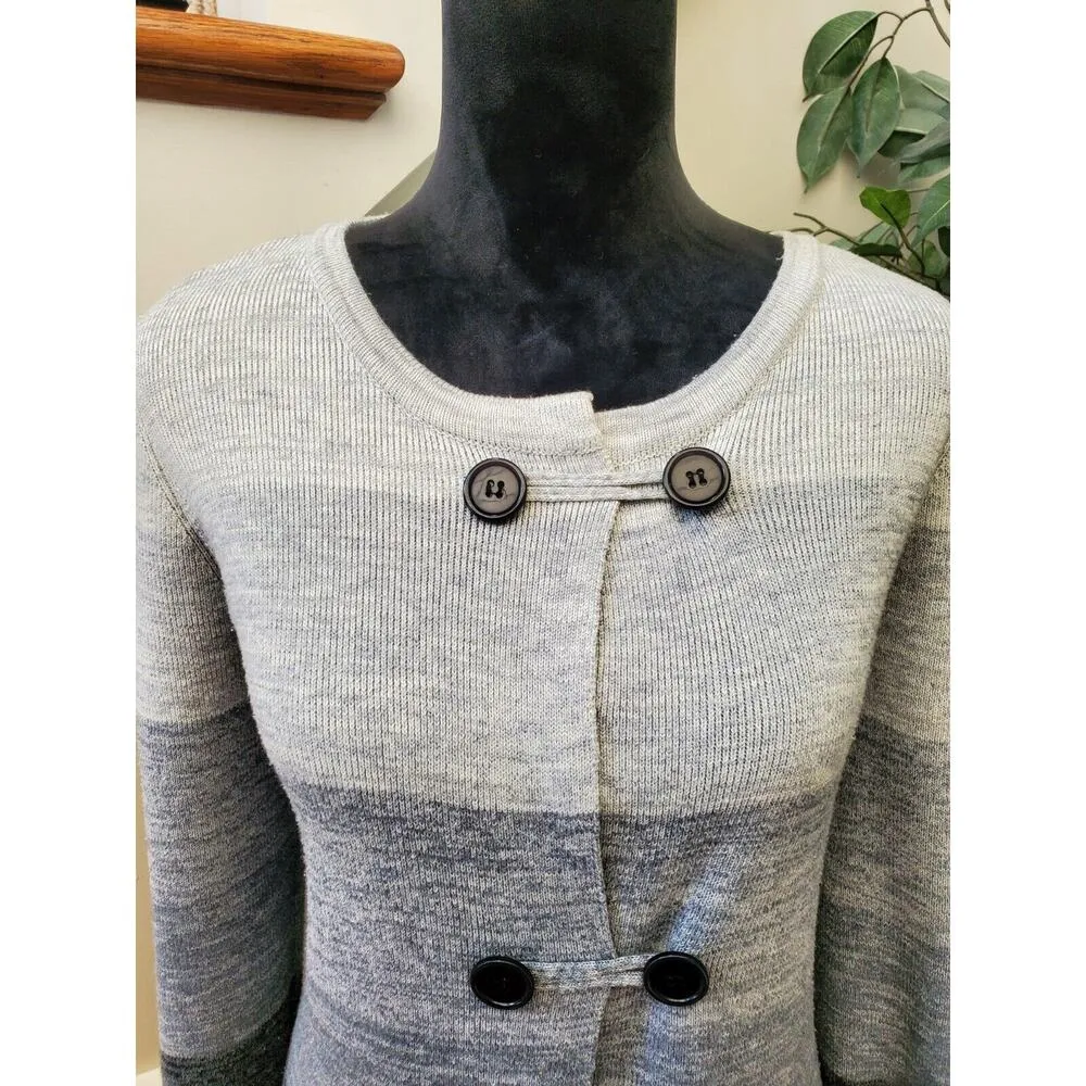 AVA Women's Gray Polyester Long Sleeve Buttons Front Knit Cardigan Sweater S - Image 2
