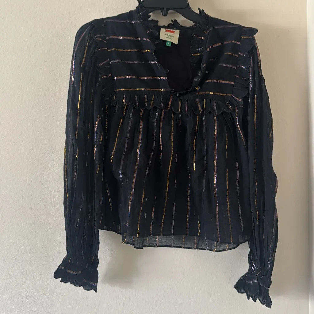 FARM RIO Metallic Stripe Ruffle Shirt, Size Small , $130 - Image 6