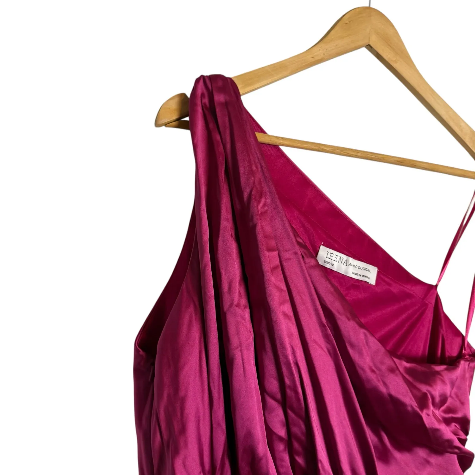 Mac Duggal Pink Gathered One Shoulder Satin Faux Wrap Evening Gown Size 12 - Image 6