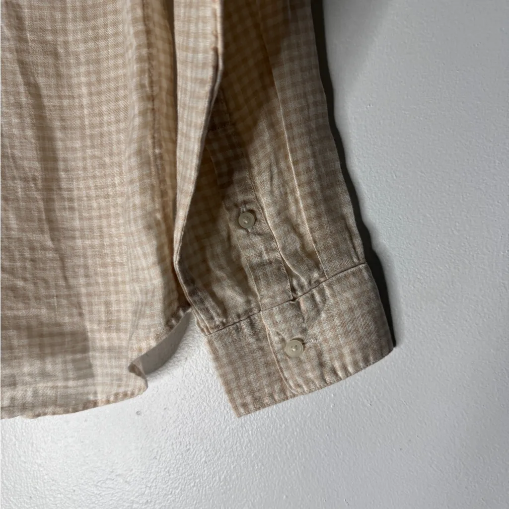 uniqlo Beige Yellow Gingham Check Collar Button Down Linen Shirt Small - Image 5