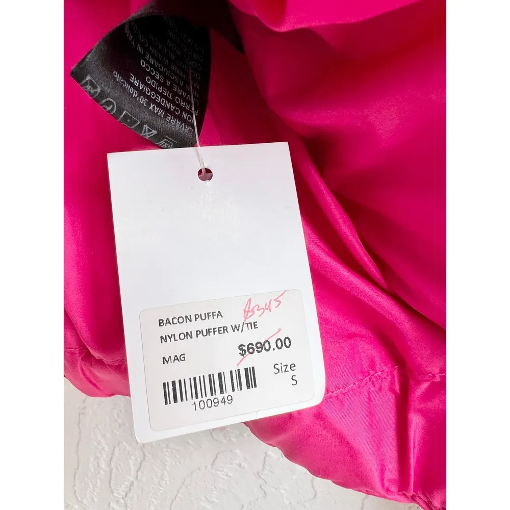 NWT Bacon Neckline Tie Nylon Puffer Jacket Magenta Pink Women's Size Small - Image 7