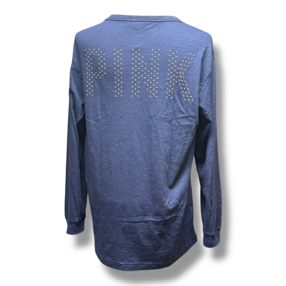 PINK Victoria's Secret Long Sleeve Lace Up Studded Top Blue Medium - Image 5
