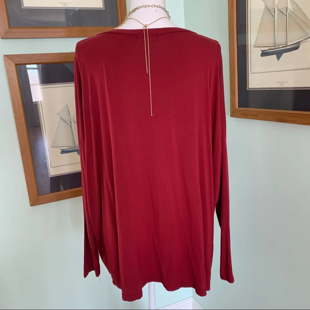 PIKO Burgundy Maroon Bamboo Stretch Flowy Blouse Top - Image 5