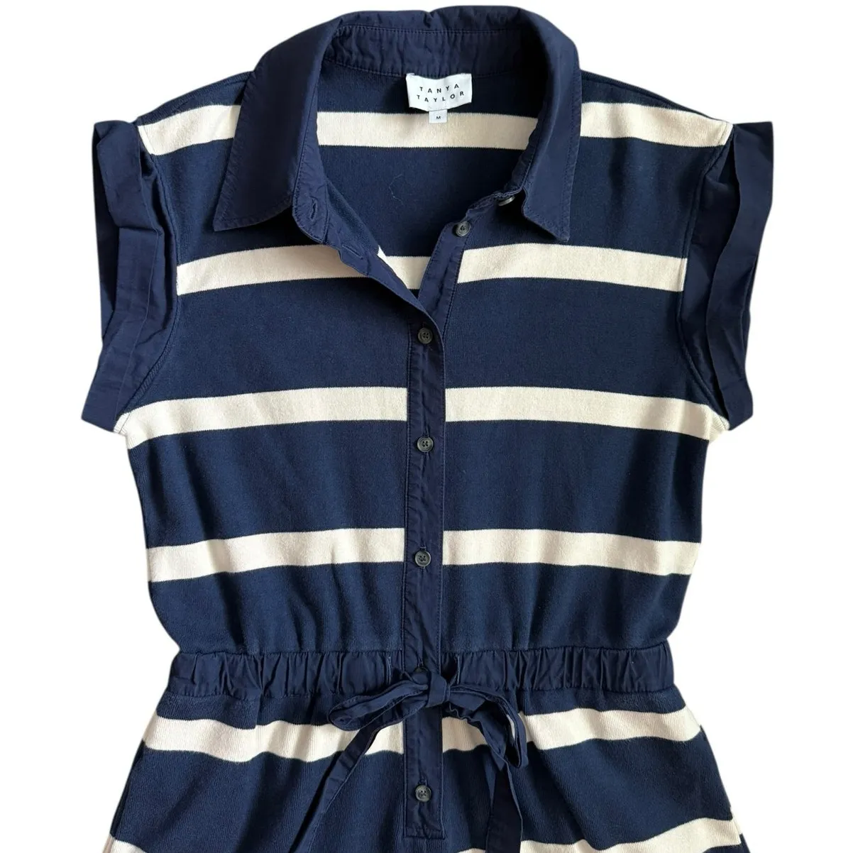 Tanya Taylor Organic Cotton Nautical Ludlow Striped Romper Pockets Size Medium - Image 9