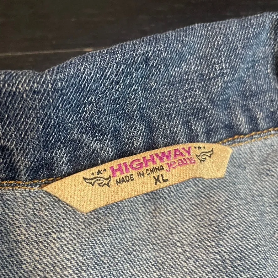 Highway Jeans Womens XL Denim Vest Distressed Frayed Blue Jean Jacket Sleeveless - Image 2