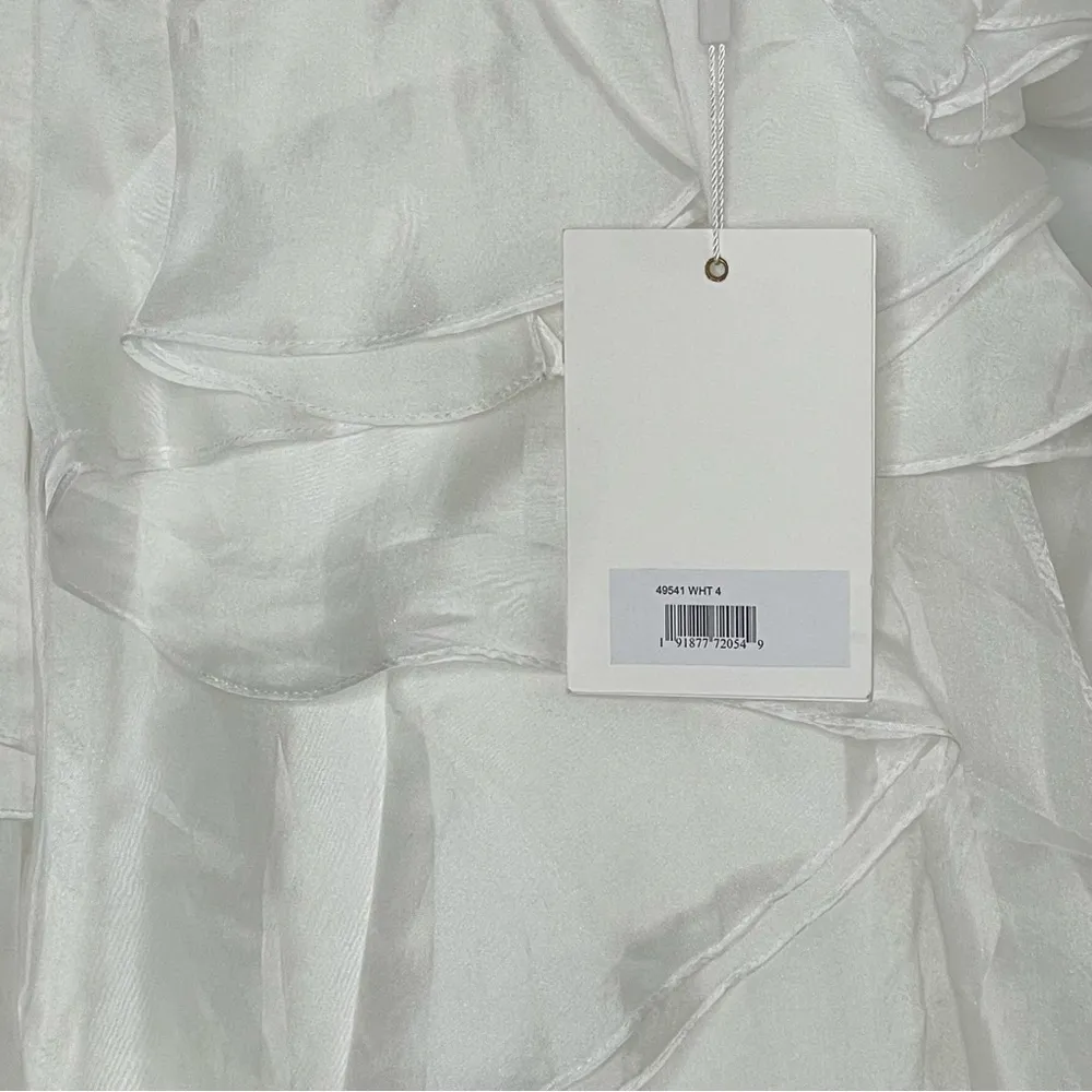 Mac Duggal 49541 Jewel Broach One Shoulder Cascade Layered Gown, White, Size 4 - Image 8