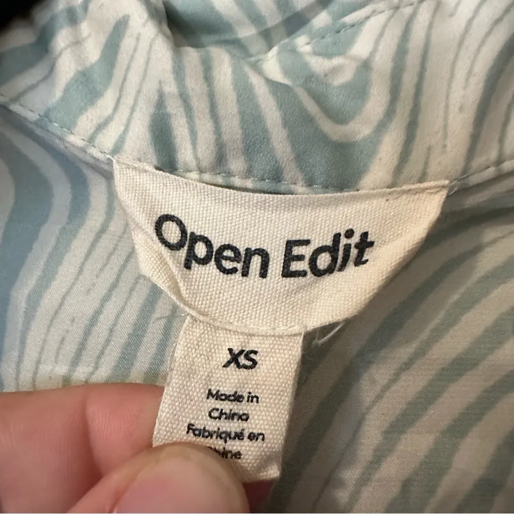 Open Edit Nordstrom Printed Satin Button Down Shirt XS Womens - Image 3