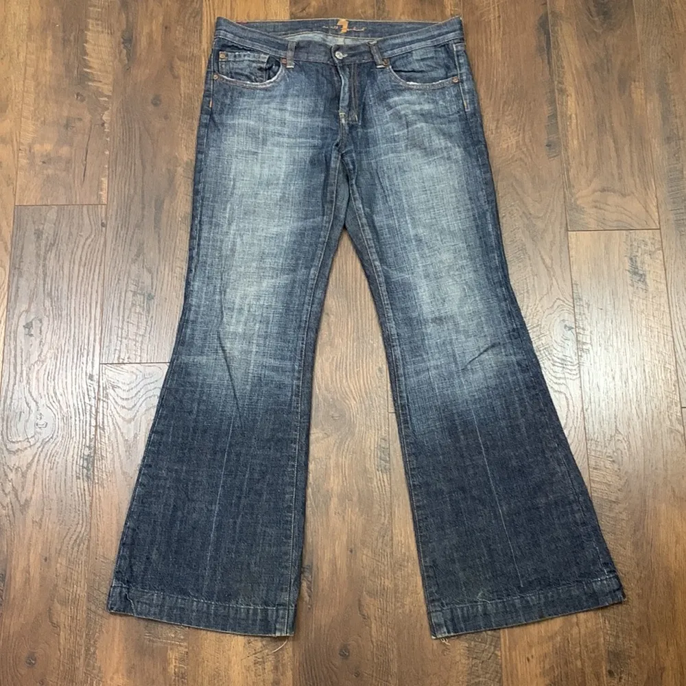 7 For All Mankind Dojo Dark Wash With Fade Wide Leg Jeans - Image 2