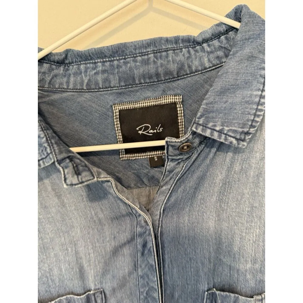 Rails Dark Wash Chambrah Denim Pullover Collared Shirt Midi Dress Sz Small 1650 - Image 6