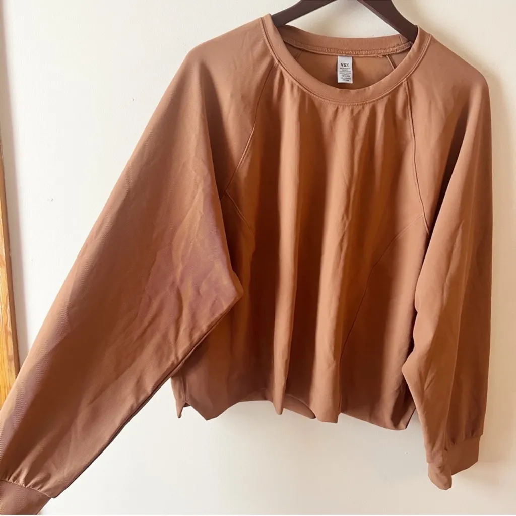 VSX Sport Brown Ribbed Crew neck Pullover Long Dolman Sleeves Boxy Fit Size XXL Orange - Image 4