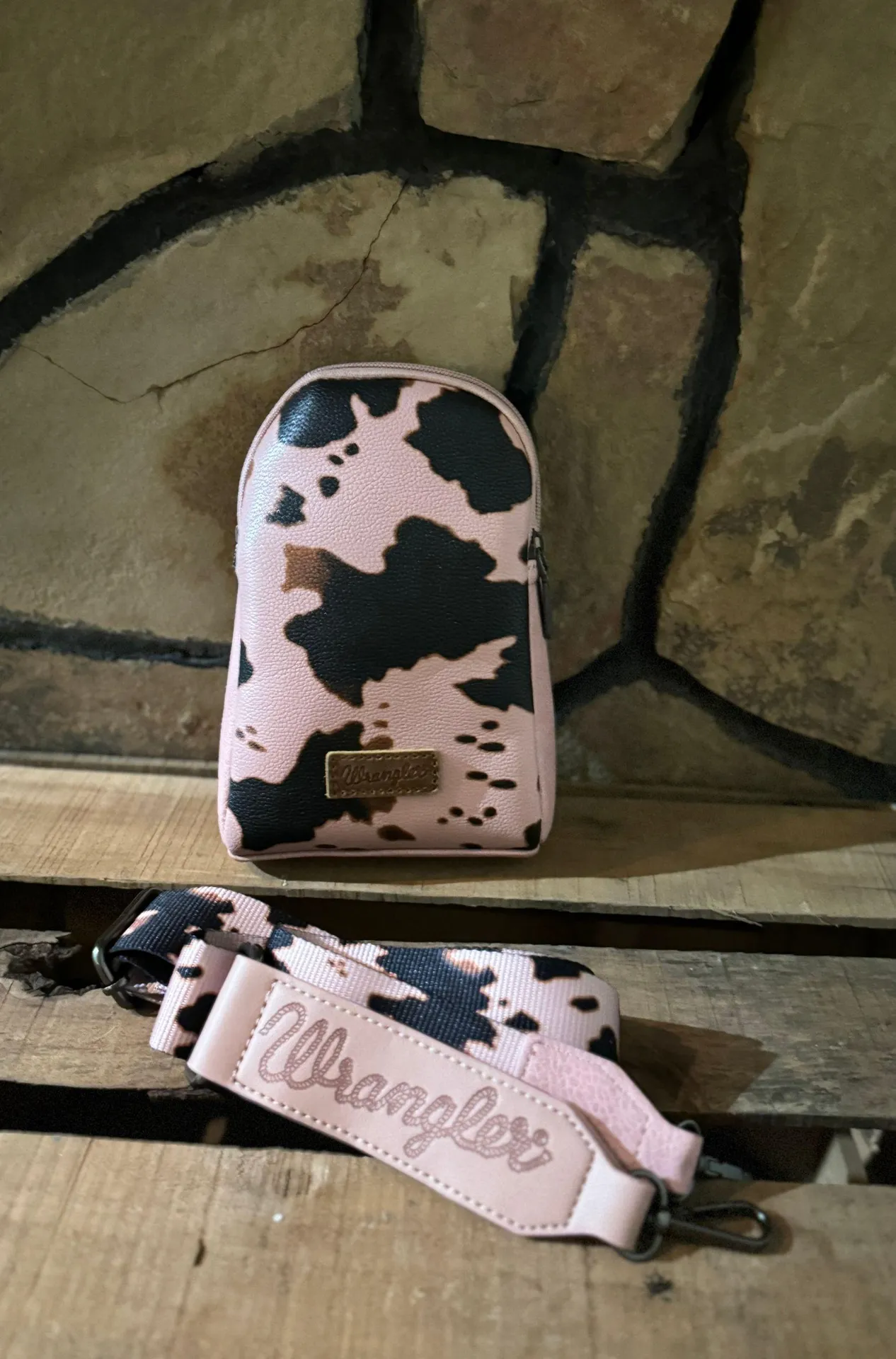 Cowprint Small Sling Book Bag Pink - Image 2